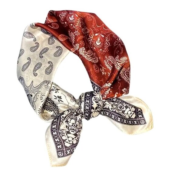Paisley Print Scarf Square Bandana Burgundy Black & Cream Design 20" Unisex - Picture 2 of 11